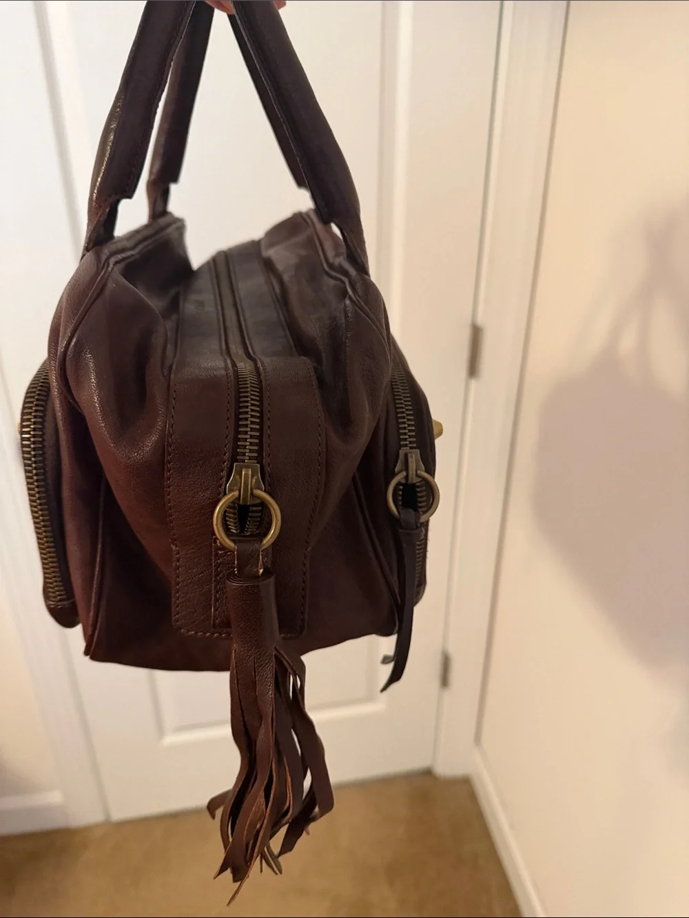 Authentic Chloe Brown Leather Studded Satchel Handbag